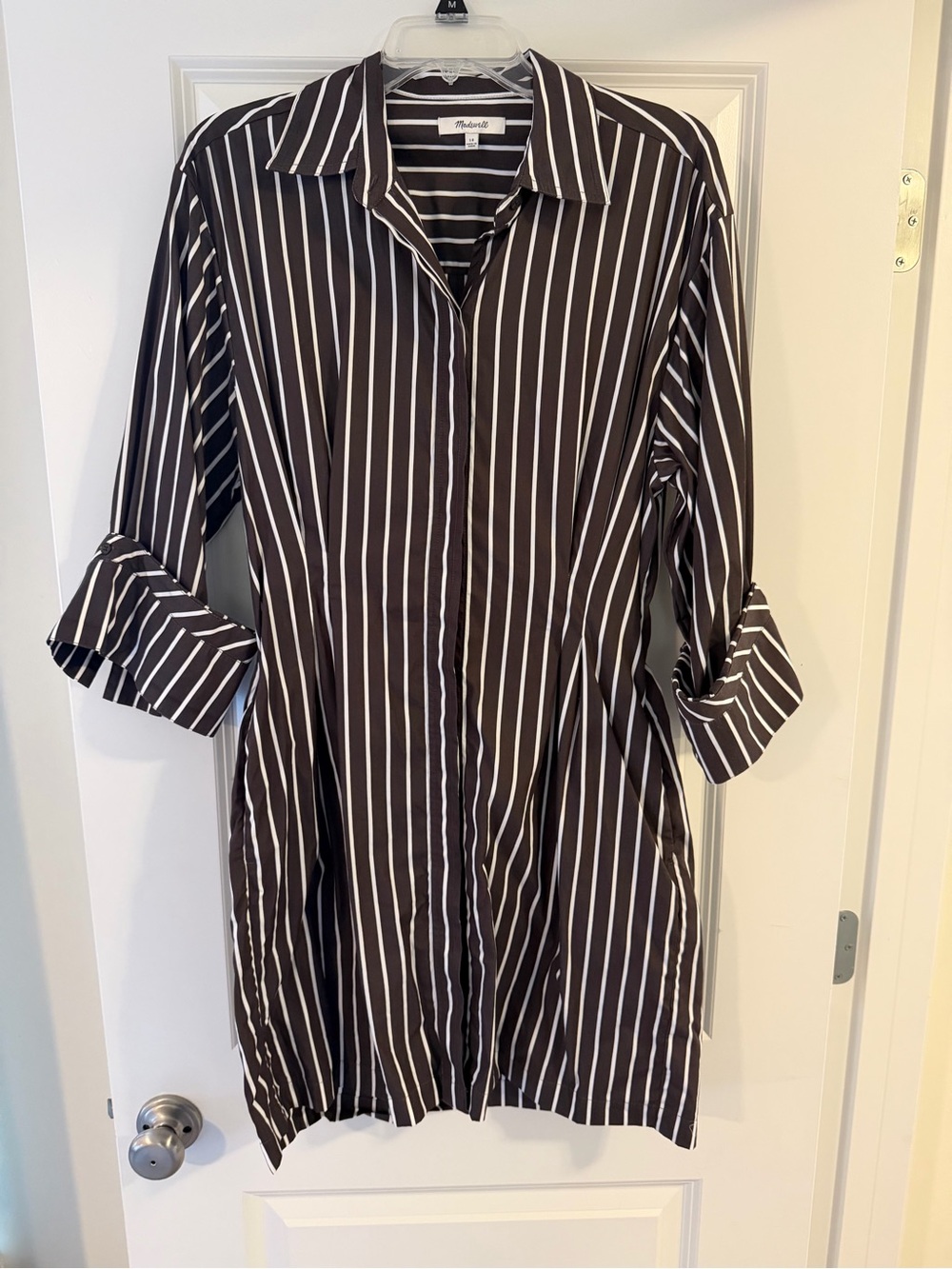 Striped Shirt Dress in Chocolate Brown and White